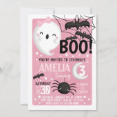 Roze Ghost Halloween Birthday Party Invitation Kaart (Voorkant)