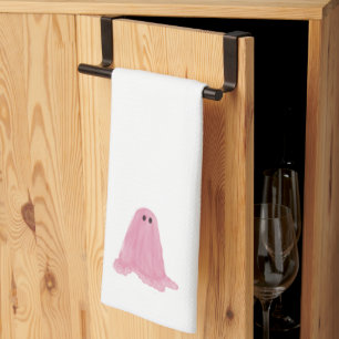 Roze Ghost Halloween Keukenhanddoek