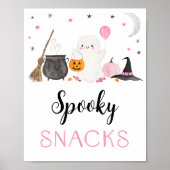 Roze Ghost Halloween Spooky Snacks Sign Poster (Voorkant)