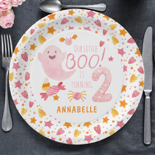 Roze Ghost Little Boo die twee tweede verjaardag d Papieren Bordje