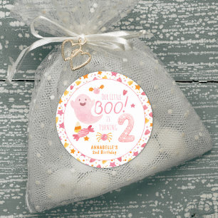 Roze Ghost Little Boo die twee tweede verjaardag d Ronde Sticker