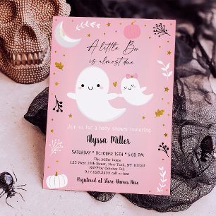 Roze Ghost Little Boo Halloween Baby shower Kaart