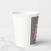 Roze Gift Verjaardag Zwart & Wit Stripes Papieren Bekers (Rechts)