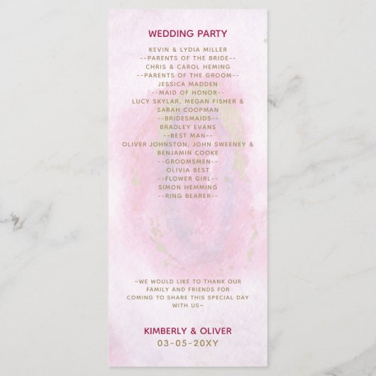 Roze Gilt Agaat Trouwprogramma's Programma (Achterkant)