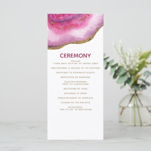 Roze Gilt Agaat Trouwprogramma's Programma (Staand voorkant)