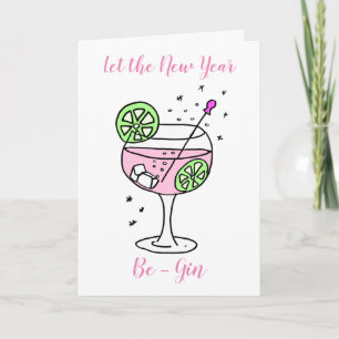 Roze gin Happy Nieuwjaar Kaart