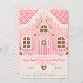 Roze Gingbreadhuis Versieren Feest Uitnodiging (Voorkant / Achterkant)
