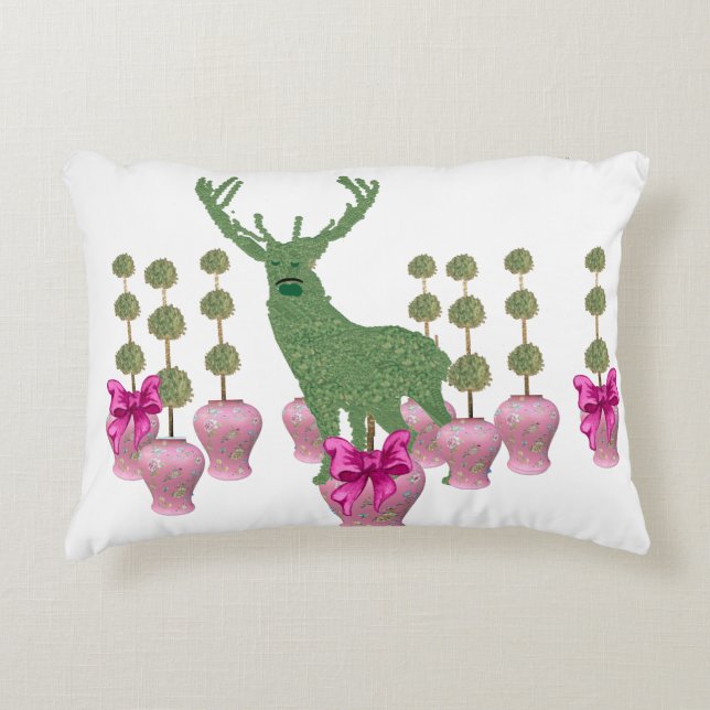 Roze Ginger Jar Jars Deer Topiary art Poster Accent Kussen (Voorkant)