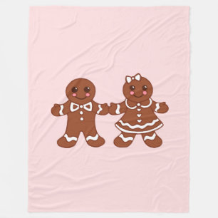 Roze Gingerbread Boy & Girl Dekbed Fleece Deken