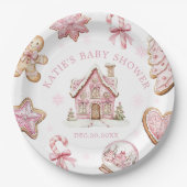 Roze Gingerbread Cookie Baby shower Papier Bord (Voorkant)