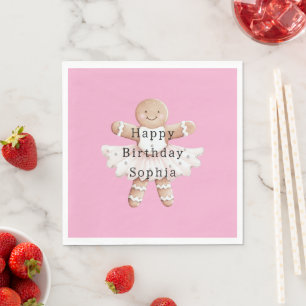 Roze Gingerbread Girl Ballerina Ballet Verjaardag Servet