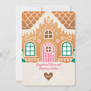 Roze Gingerbread House Foto Kerst Kaart