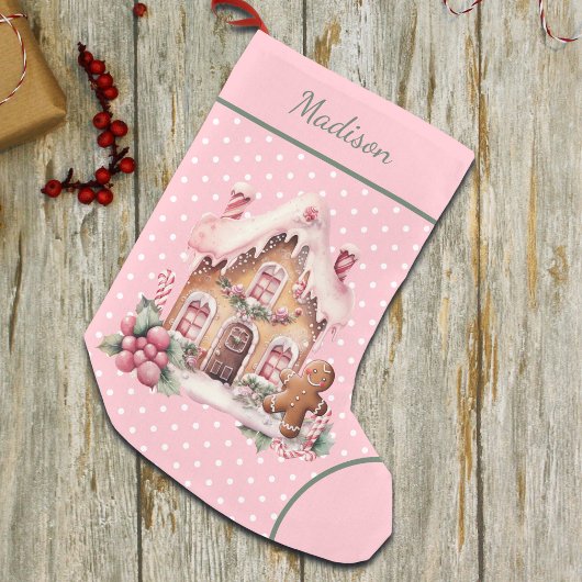 Roze Gingerbread House Polka Dot Custom Kleine Kerstsok