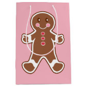 Roze Gingerbread Kerst Gift Bag Medium Cadeauzakje (Voorkant)
