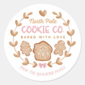 Roze Gingerbread Kerstkoekjes uitwisseling Ronde Sticker (Voorkant)