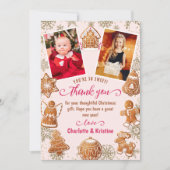 Roze Gingerbread Sneeuw Kerstfeest 2 Foto  Bedankkaart (Voorkant)