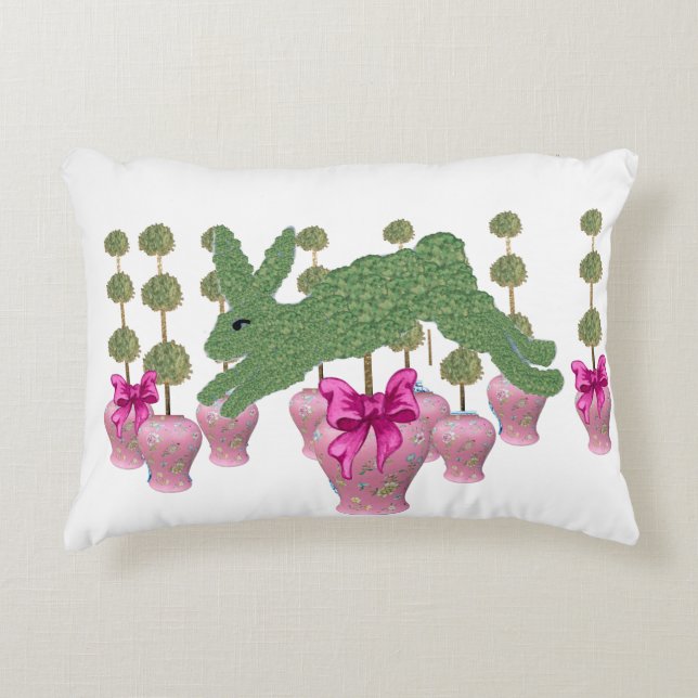 Roze GingerJars jar Topiary Bunny Rabbit art Accent Kussen (Voorkant)