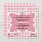 Roze Gingham Aangepaste Baby shower Uitnodiging (Voorkant / Achterkant)