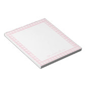 Roze Gingham Aangepaste Naam Notitieblok (Schuin)