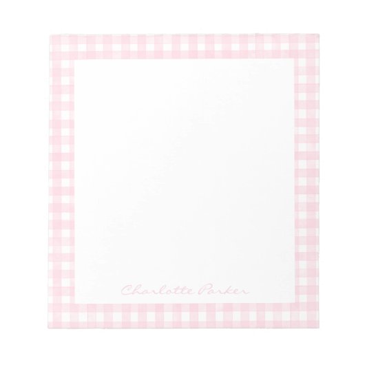 Roze Gingham Aangepaste Naam Notitieblok (Voorkant)