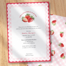 Roze Gingham Aardbei Zoete Baby Shower