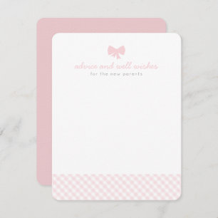 Roze gingham-advies wil graag een baby shower kaar advieskaart