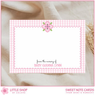  Roze Gingham Baby Girl Nursery Dank Notitiekaartje