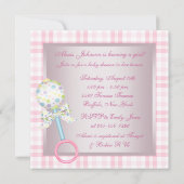 Roze Gingham Baby Meisje Douche Uitnodigingen (Achterkant)