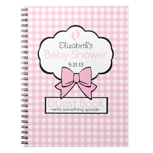 Roze Gingham Baby shower Guest Book- Notitieboek (Voorkant)
