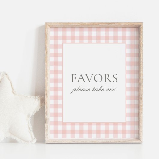 Roze Gingham Baby shower gunsten teken Poster