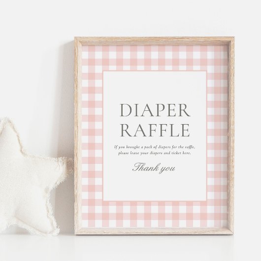 Roze Gingham Baby shower Luier Raffle Teken Poster