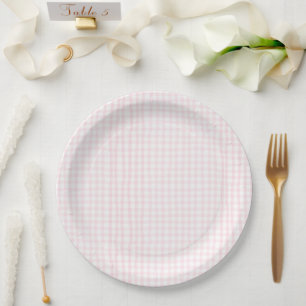 Roze Gingham Baby Shower Papieren Bordje