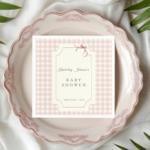 Roze Gingham Baby shower servet met boog