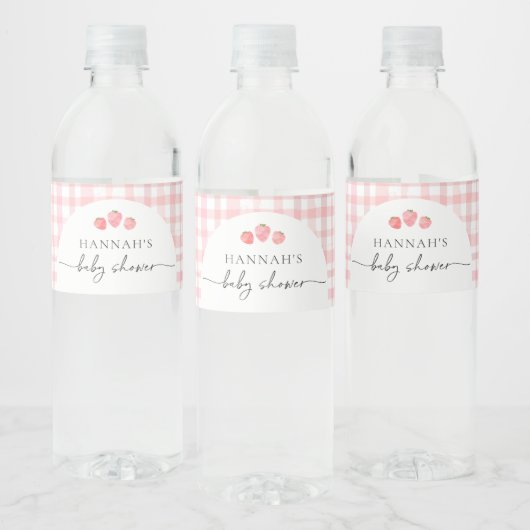 Roze Gingham Baby shower waterflesetiketten Waterfles Etiket (Flessen)