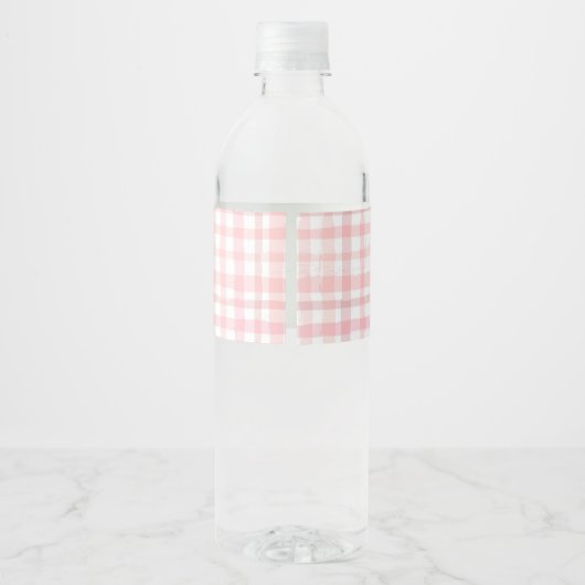 Roze Gingham Baby shower waterflesetiketten Waterfles Etiket (Achterkant)