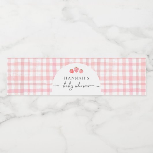 Roze Gingham Baby shower waterflesetiketten Waterfles Etiket (Enkel label)