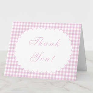 Roze Gingham Babyshower Bedankkaart
