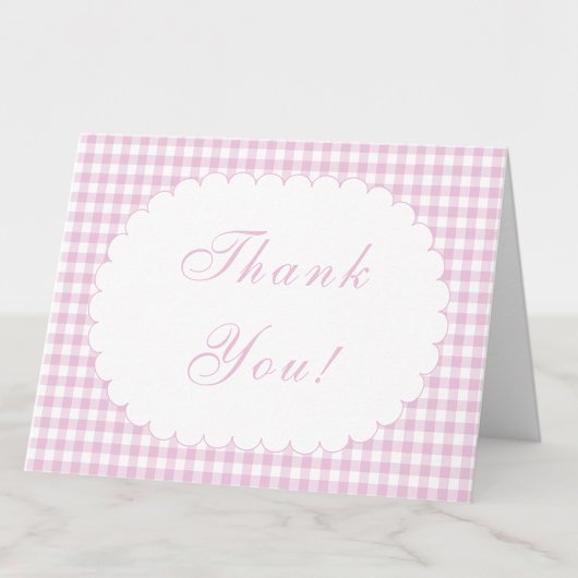 Roze Gingham Babyshower Bedankkaart