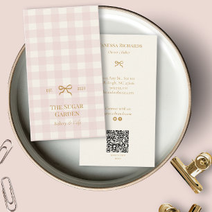 Roze Gingham Banketbakkerij QR Marketing Verticaal Visitekaartje
