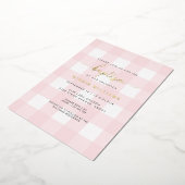 Roze Gingham Baptism Gold Foil uitnodiging (Gedraaid)