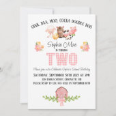 Roze Gingham Barnyard Tweede verjaardag uitnodigin Kaart (Voorkant)