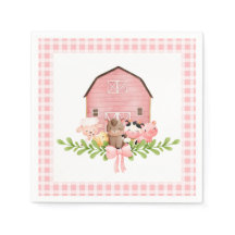 Roze Gingham Barnyard Verjaardag Papieren servette