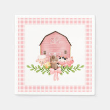 Roze Gingham Barnyard Verjaardag Papieren servette