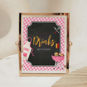 Roze Gingham BBQ Baby shower Drinken Teken Poster