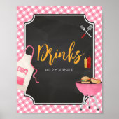 Roze Gingham BBQ Baby shower Drinken Teken Poster (Voorkant)
