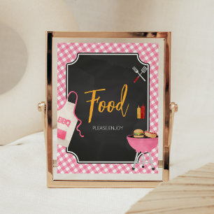 Roze Gingham BBQ Baby shower Eten Poster