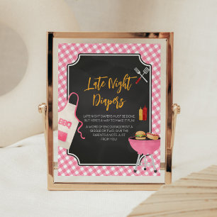Roze Gingham BBQ Baby shower Late Night Luiers Poster