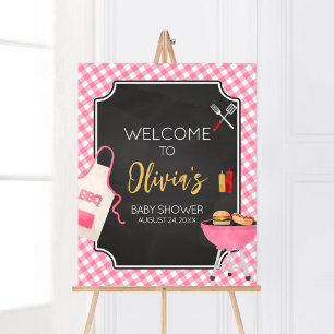 Roze Gingham BBQ Baby shower Welkom Poster