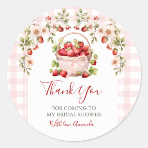 Roze Gingham Bes In Love Bruiloft Feest Ronde Sticker