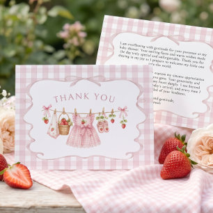 Roze Gingham Bes Zoete Baby Shower Bedankkaart